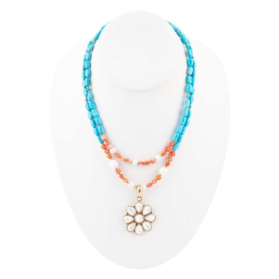 Blue and White Hibiscus Mother of Pearl Pendant and Necklace - ThisandThatShoppe
