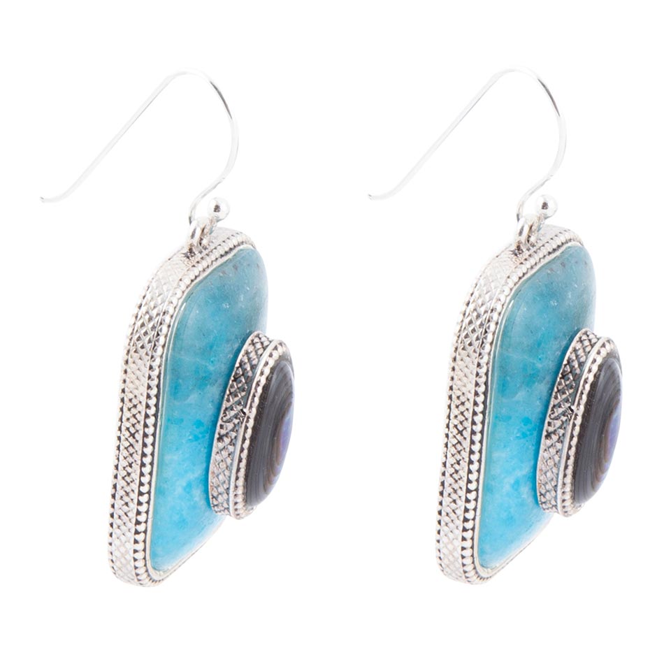 Blue Apatite and Abalone Stacked Sterling Silver Earrings - ThisandThatShoppe