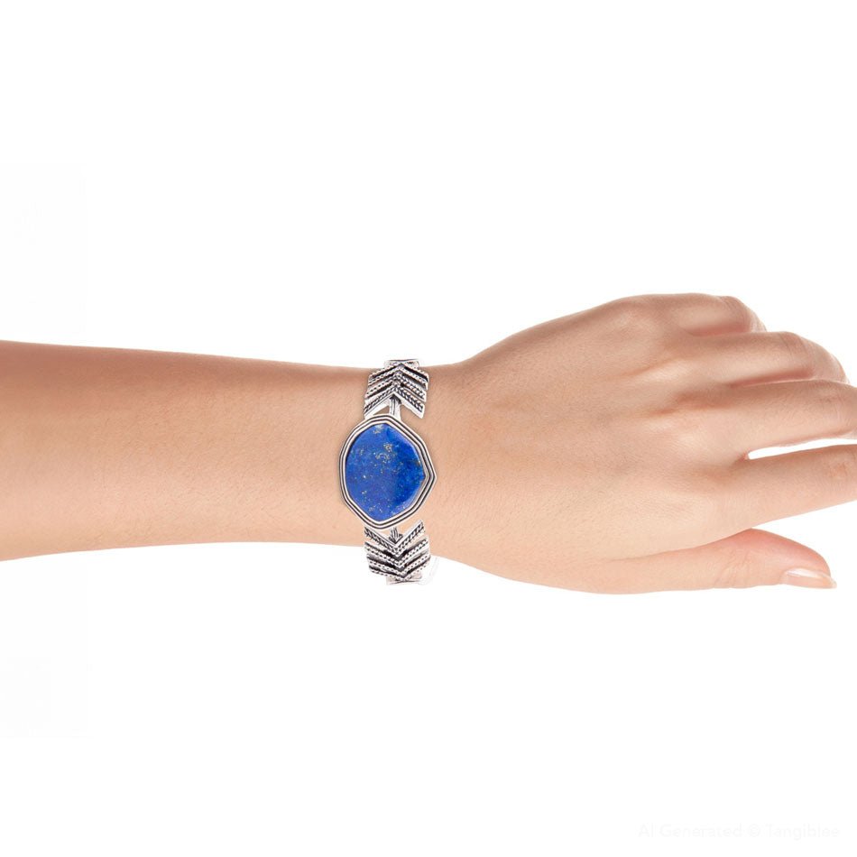 Blue Lapis and Sterling Silver Statement Cuff - ThisandThatShoppe