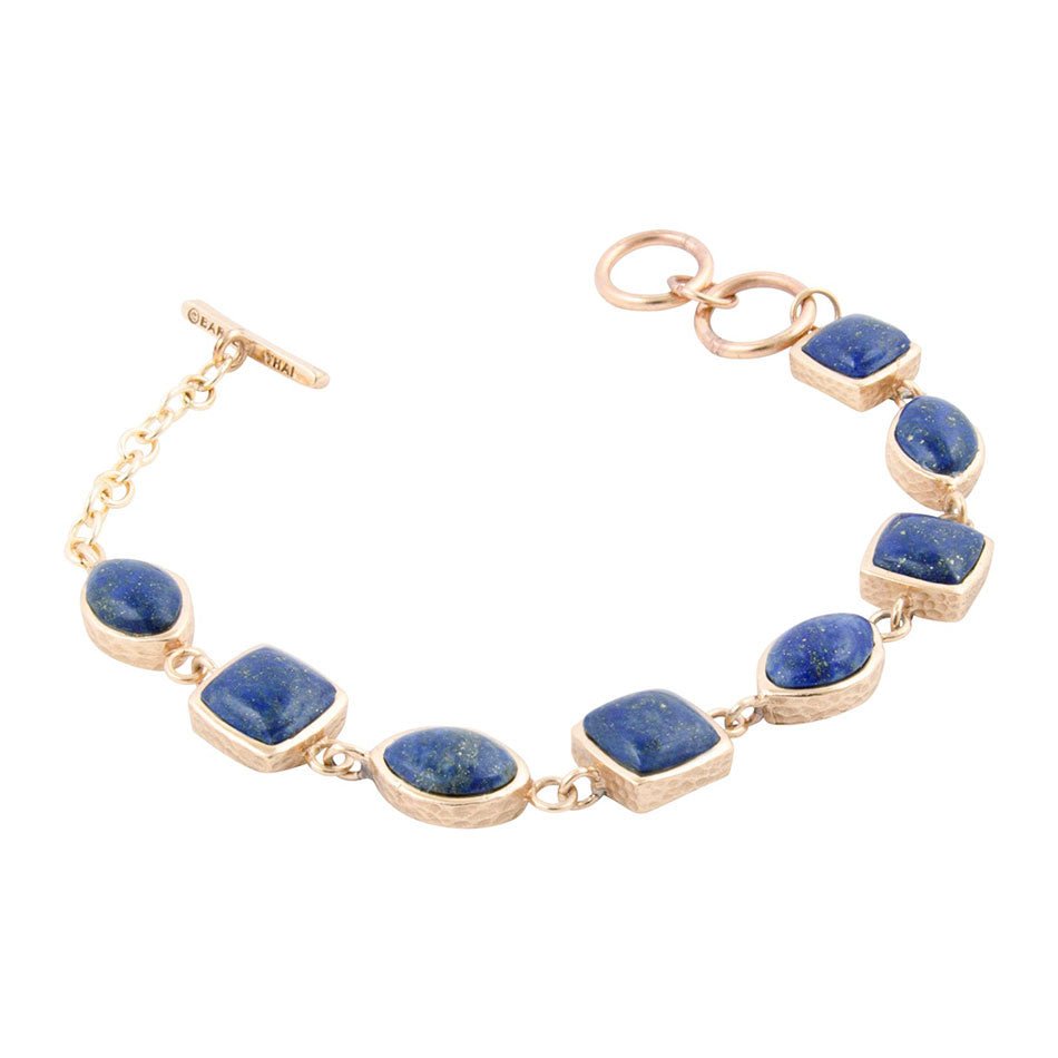 Blue Lapis Hammered Link Golden Bracelet - ThisandThatShoppe