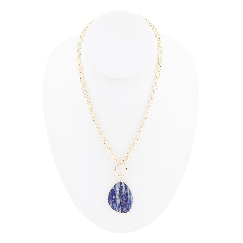 Blue Lapis Slab Pendant Golden Necklace - ThisandThatShoppe