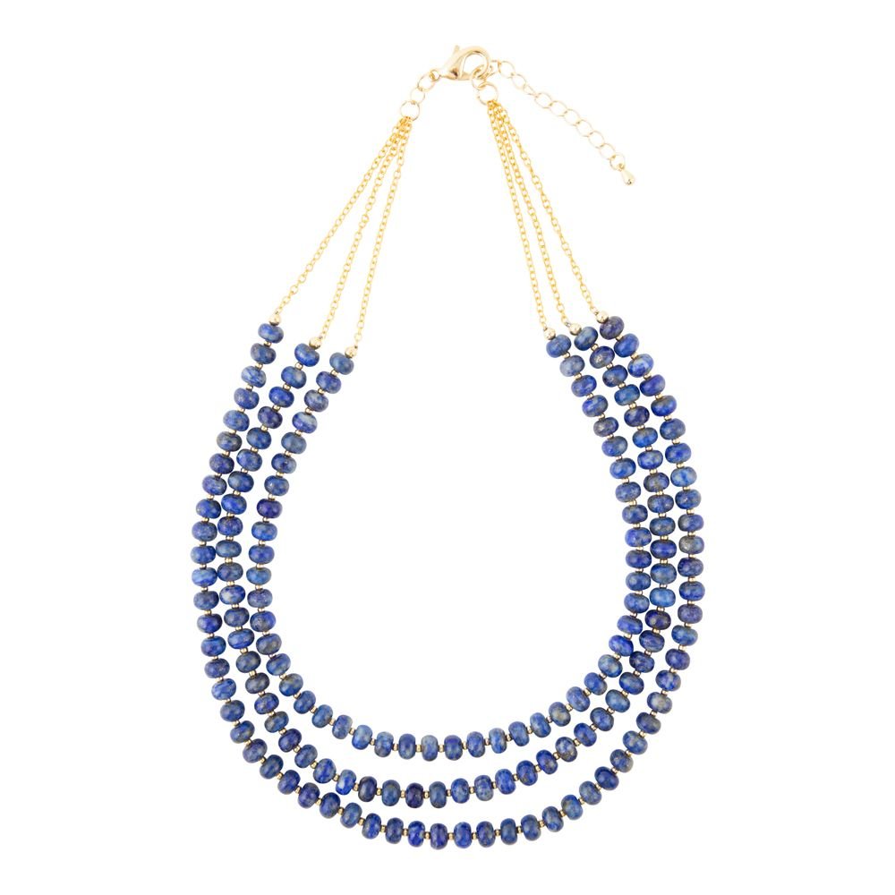 Blue Lapis Triple Strand Golden Necklace - ThisandThatShoppe