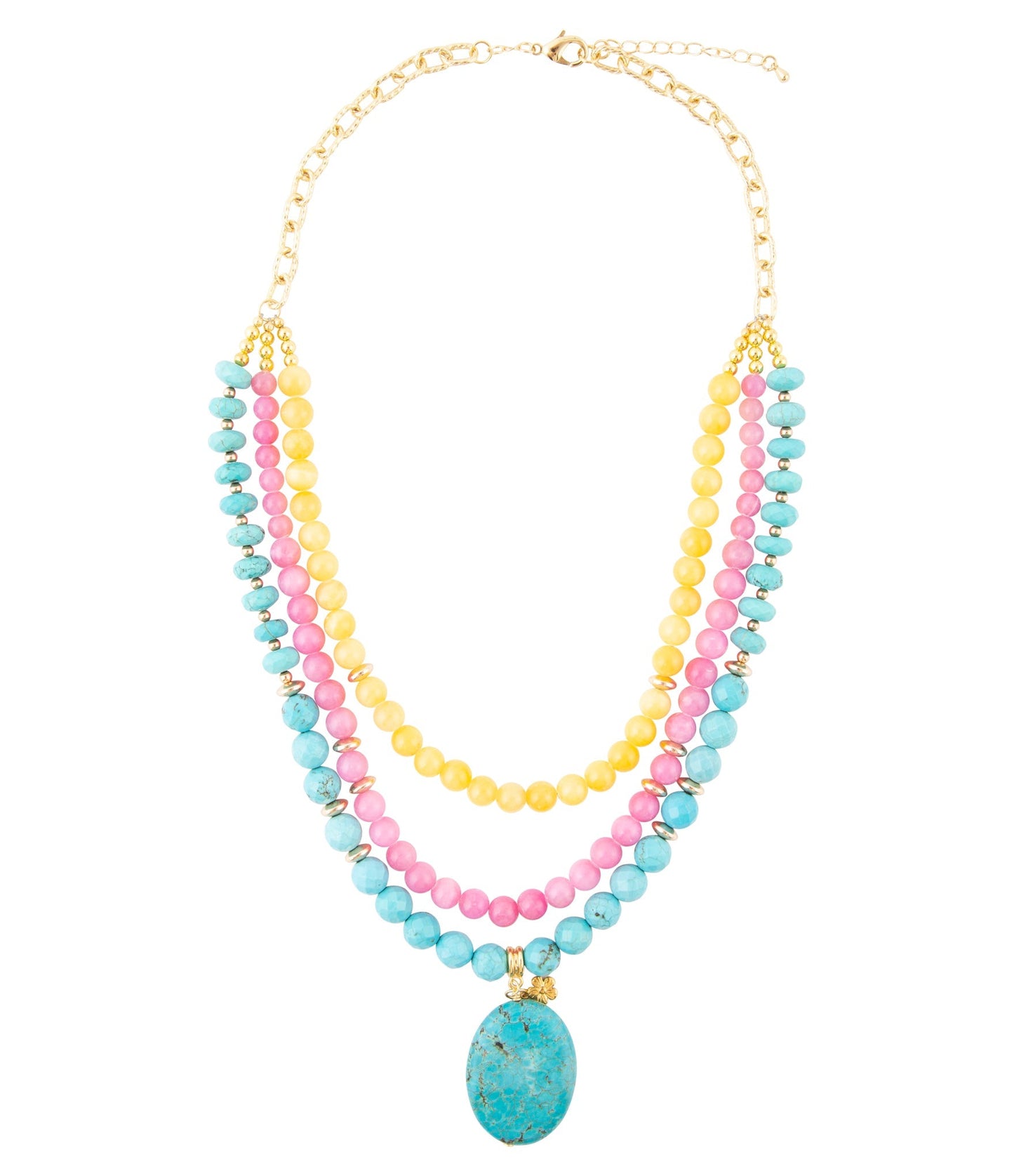 St. Augustine Rosenquarz und blauer Türkis goldene Halskette mit Anhänger