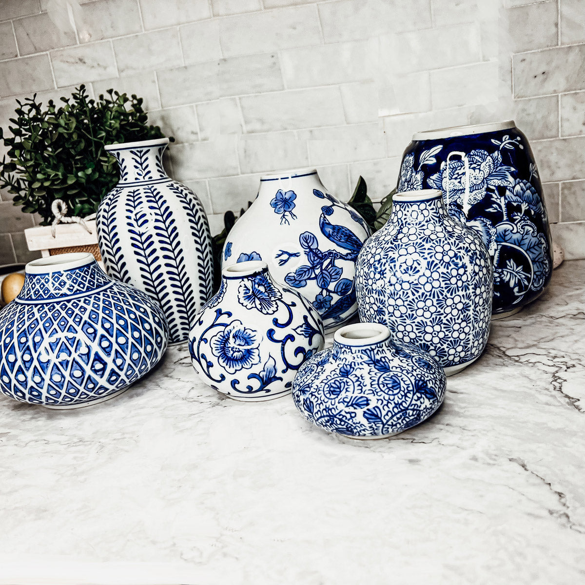 Vases à fleurs en porcelaine bleue, pots de fleurs décoratifs modernes pour l'intérieur