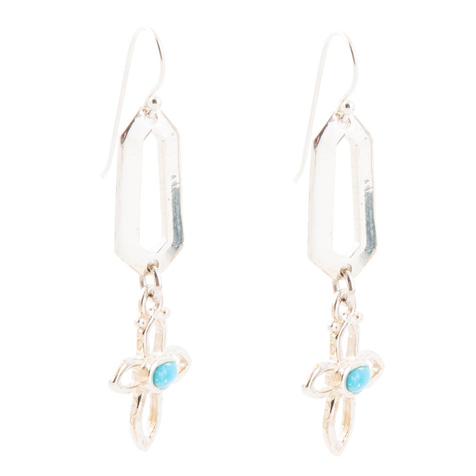Blue Turquoise and Sterling Silver Cross Drop Earrings - ThisandThatShoppe