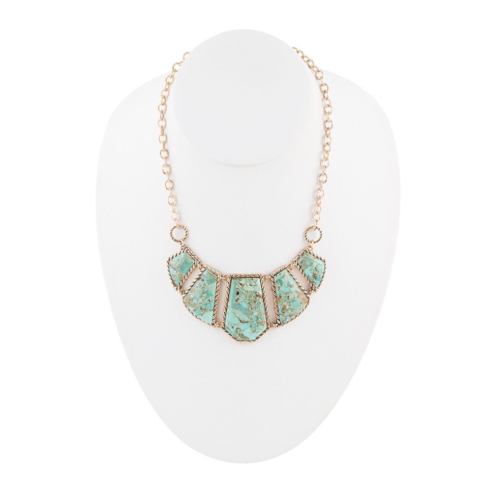 Blue Turquoise and Goldtone Statement Necklace - ThisandThatShoppe