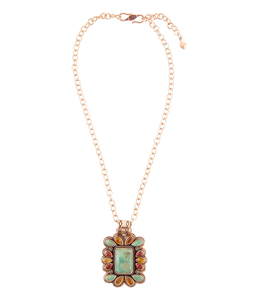 Blue Turquoise and Red Carnelian Copper Pendant Necklace - ThisandThatShoppe