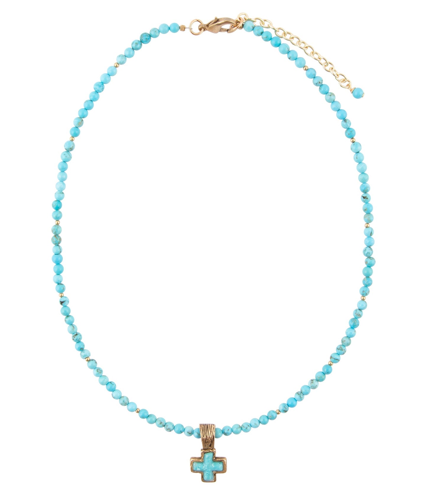 Collier Pendentif Croix Or Turquoise Bleue
