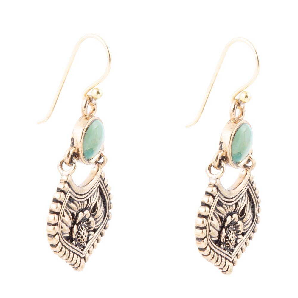 Blue Turquoise Flourish Golden Drop Earrings - ThisandThatShoppe
