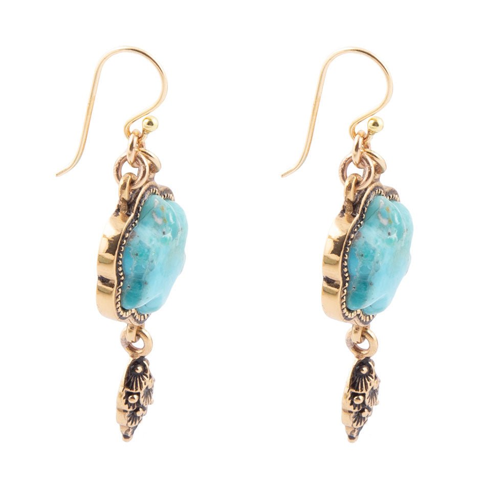 Blue Turquoise Flower Golden Drop Earrings - ThisandThatShoppe