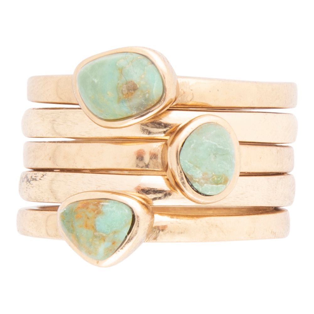 Blue Turquoise Golden Stacking Ring Set - ThisandThatShoppe