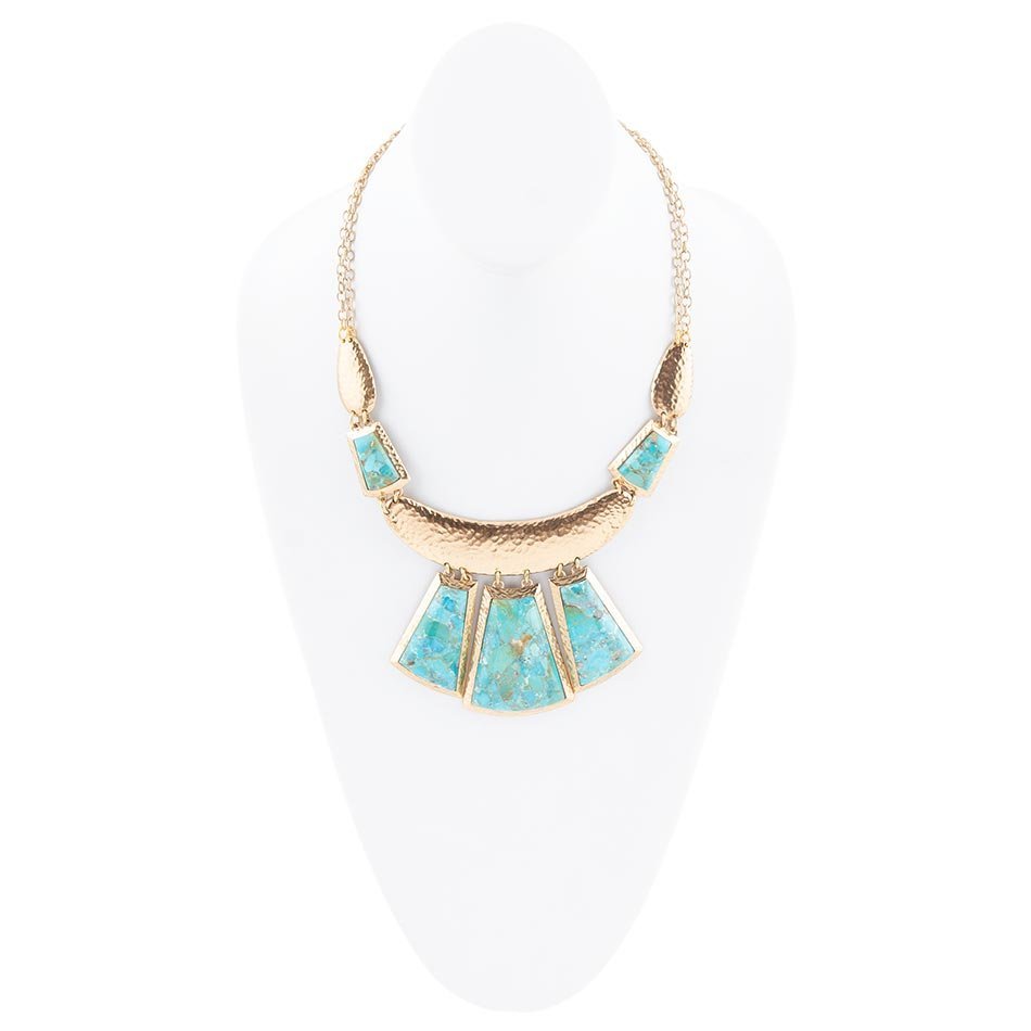 Blue Turquoise Jeweled Statement Golden Necklace - ThisandThatShoppe