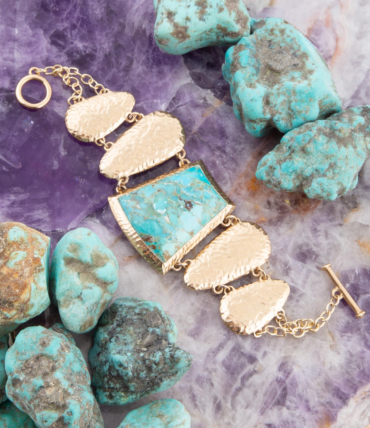 Blue Turquoise Jeweled Statement Link Golden Bracelet - ThisandThatShoppe
