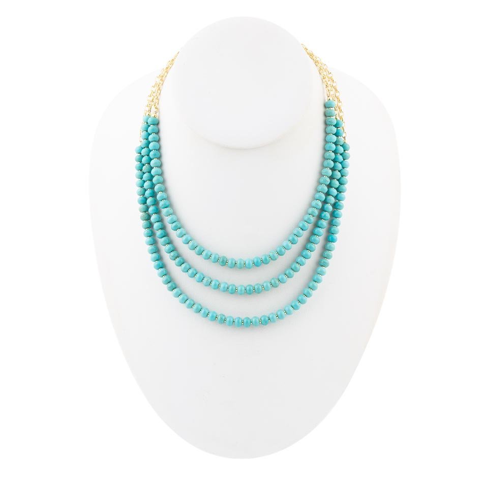 Blue Turquoise Magnesite Golden Necklace - ThisandThatShoppe