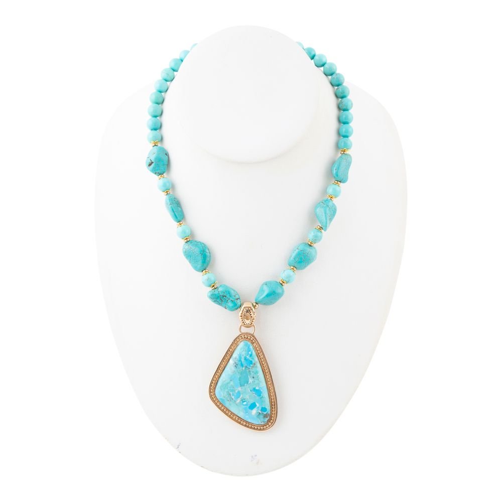 Blue Turquoise Triangle Golden Pendant Necklace - ThisandThatShoppe