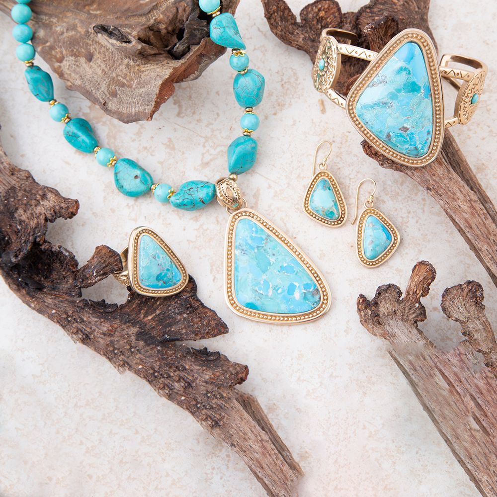 Blue Turquoise Triangle Golden Statement Ring - ThisandThatShoppe