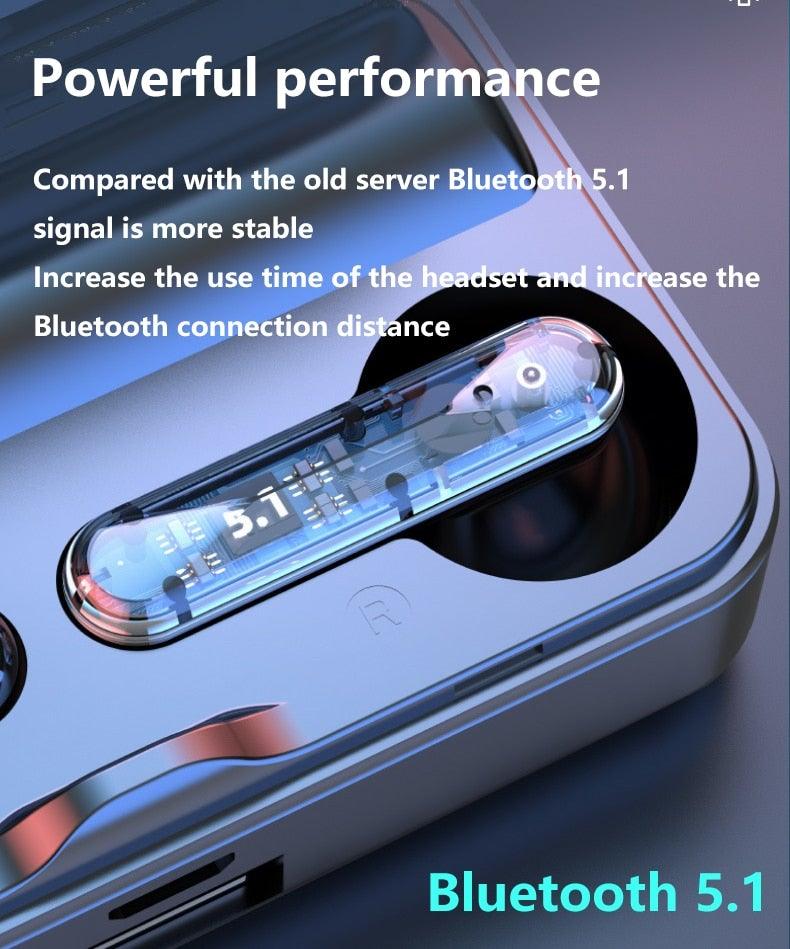 Bluetooth 5.1 Wireless Headphones Waterproof Sports Workout Earphones With Microphone Bluetooth In Ear Headphones Wireless Headset Quality Deep Bass Soft Earmuffs Light Weight Built-in Microphone Charging Box 3500mAh