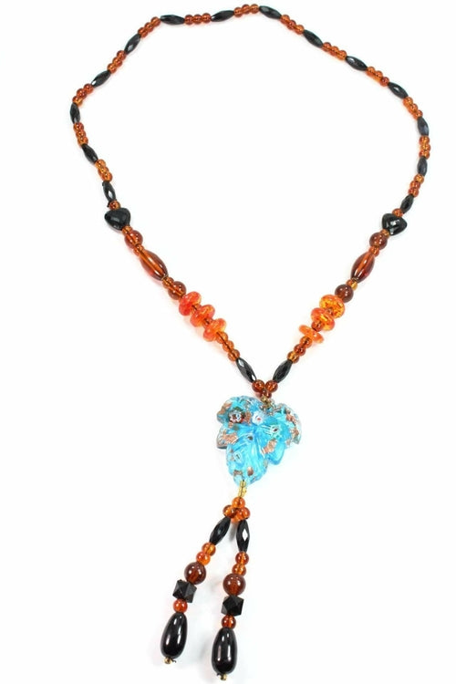 Collier Pendentif Feuille Bohème avec Perle de Verre Scintillante