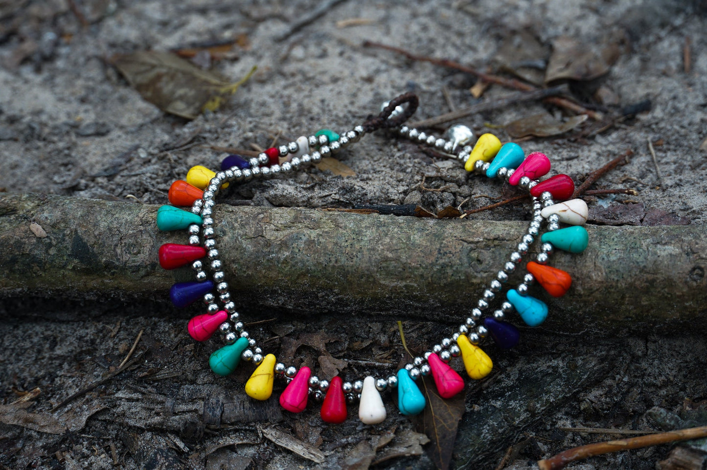 Boho Teardrop Bead Silver Anklet Adjustable Beach Party