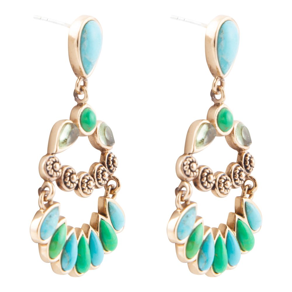 Legacy Blue and Lime Turquoise Golden Post Drop Earrings - ThisandThatShoppe