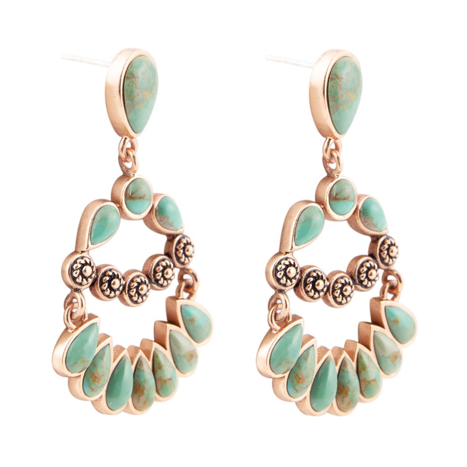 Botanical Green Turquoise Golden Statement Earrings - ThisandThatShoppe