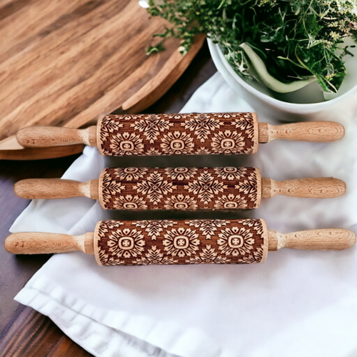 Patterned Wooden Rolling Pin Gift Set – 5 Kids-Friendly Pins