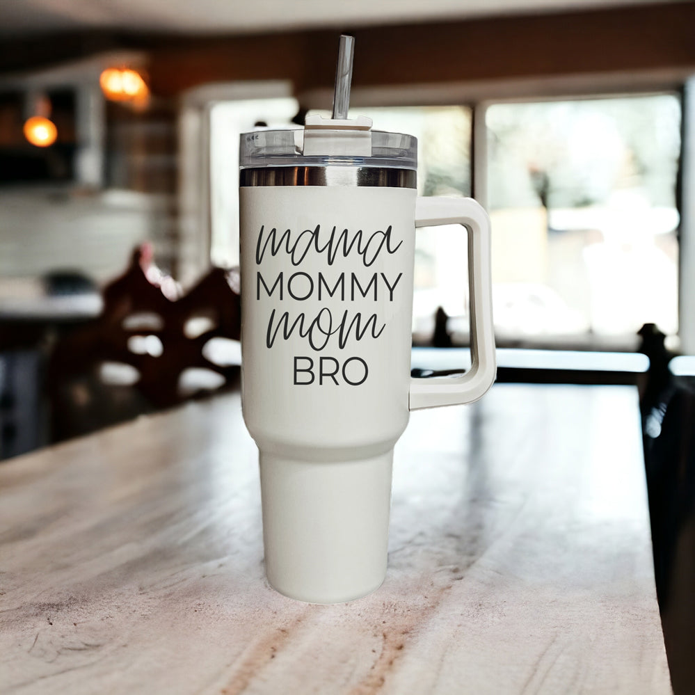 40oz Insulated Travel Mug With Handle Lid Straw - Mommy Bro Stainless Tumbler