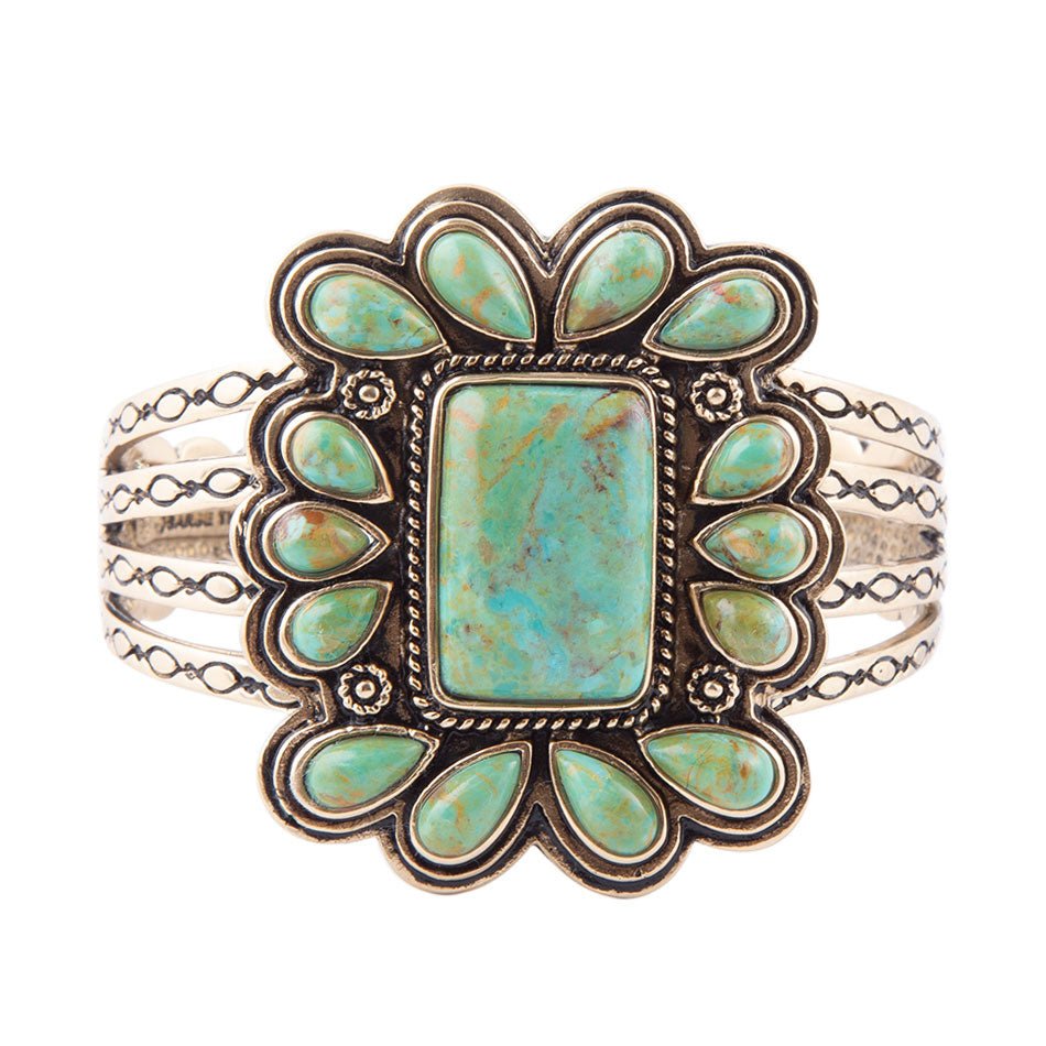 Blue Turquoise Golden Statement Cuff Bracelet - ThisandThatShoppe
