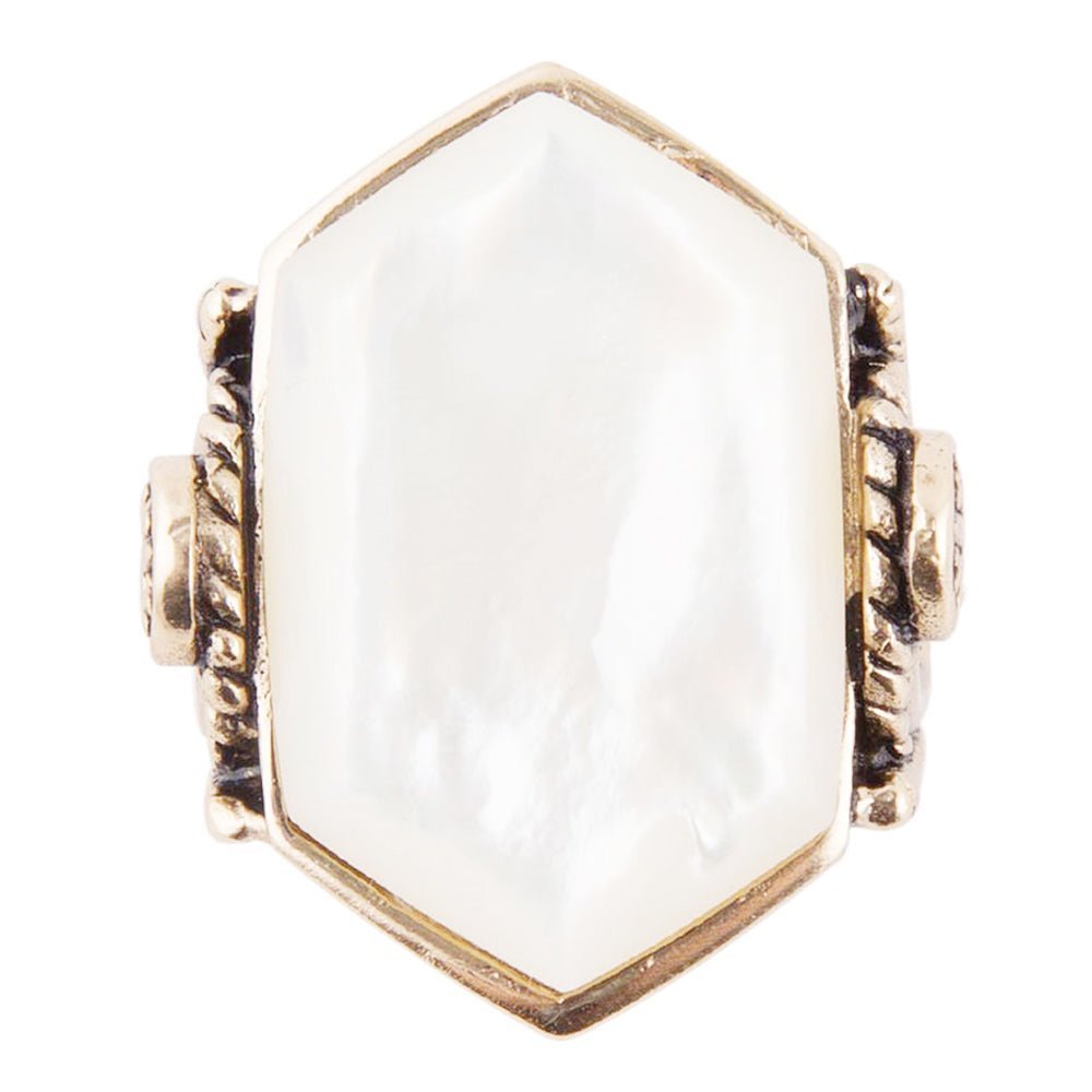 Golden Bronze White Mother of Pearl Ring - ThisandThatShoppe