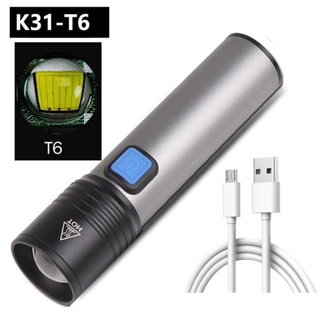Built in battery XP-G Q5 Zoom Focus Mini led Flashlight Torch Lamp Lantern 2000 Lumen Adjustable Penlight Waterproof T6 light Focus IP65 Water-Resistant Portable for Indoor and Outdoor Camping Hiking
