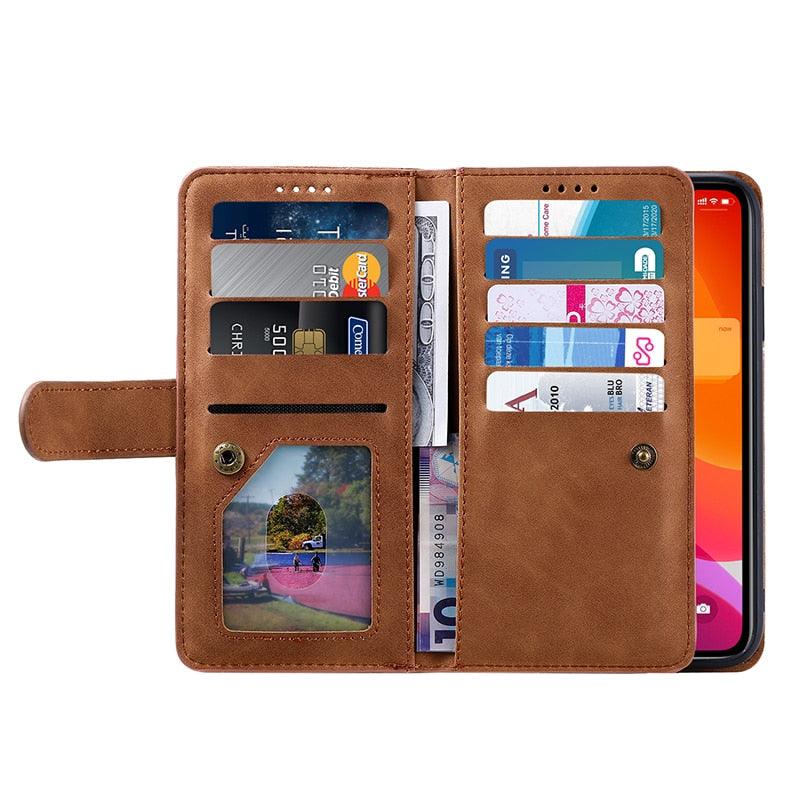 Business Blue New Cards Flip Leather Case For iPhone 14 13 12 11 Pro Max 10 X 6 6s 7 8 Plus XR XS Max Multifunctional Wallet Phone Case Multi-Card Wallet Leather iphone Case