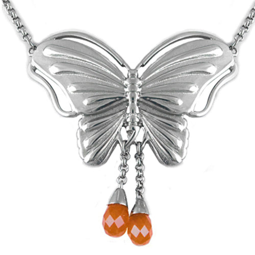 Collier pendentif papillon en agate avec goutte orange