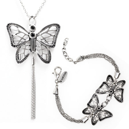Ensemble collier et bracelet papillon ton argent vintage