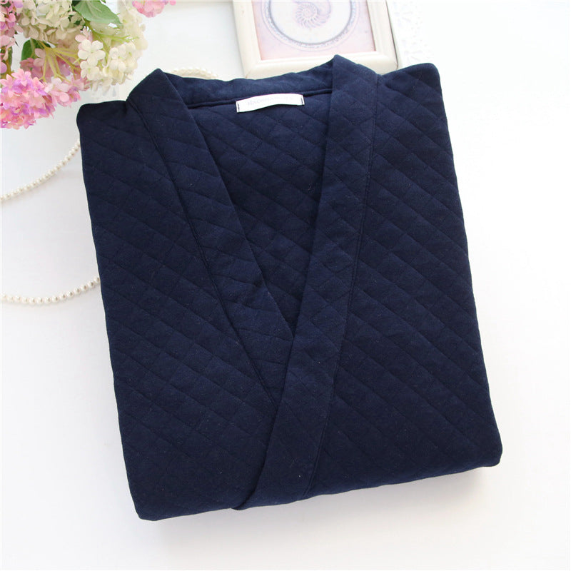 New Autumn Winter Mens Japanese-Style Pure Cotton Air-Layer Loungewear Set