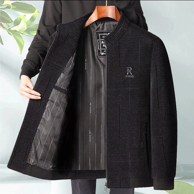 Men's Casual Jacket for Middle-Aged and Elderly Spring Autumn Loose Fit Solid Color