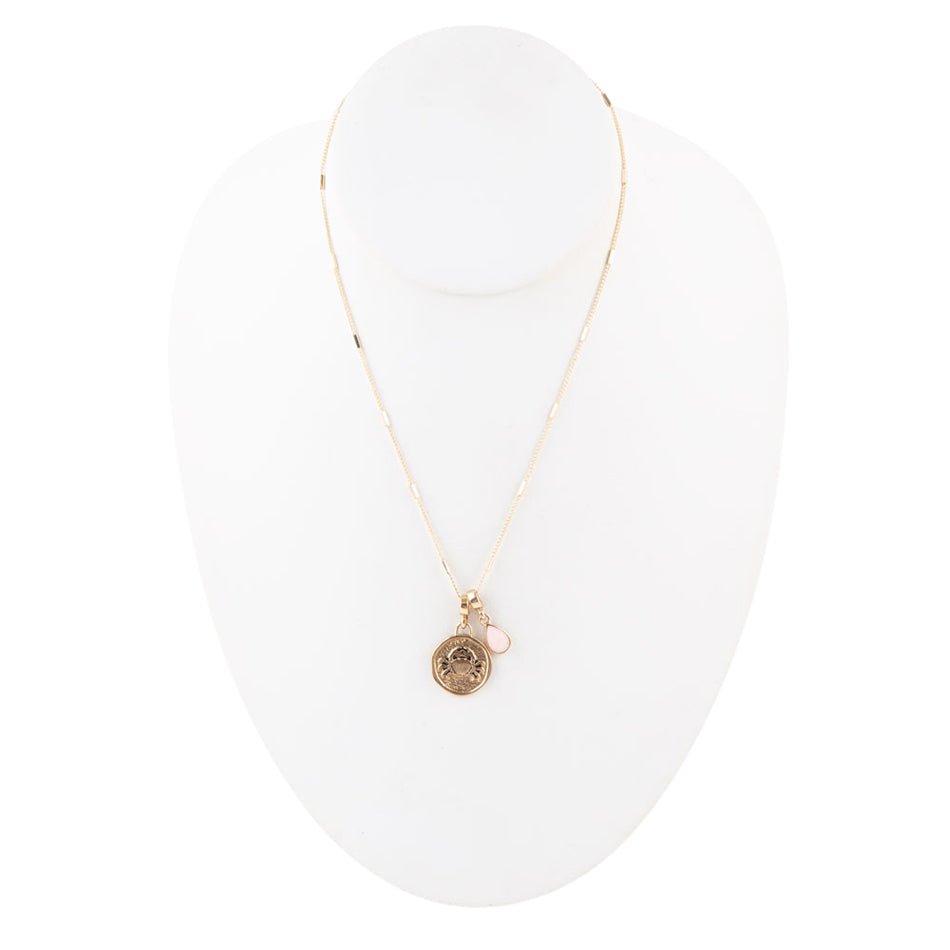 Cancer - Zodiac Pink Opal Golden Charm Necklace - ThisandThatShoppe