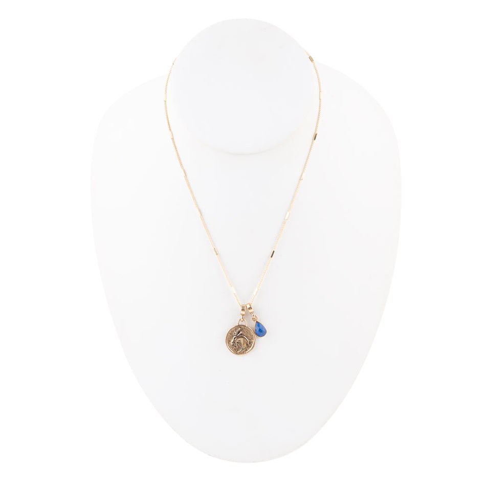 Capricorn - Zodiac Blue Lapis Golden Charm Necklace - ThisandThatShoppe