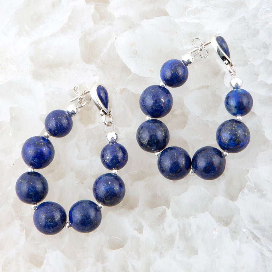 Carly Blue Lapis Complete Loop Sterling Silver Post Earrings - ThisandThatShoppe