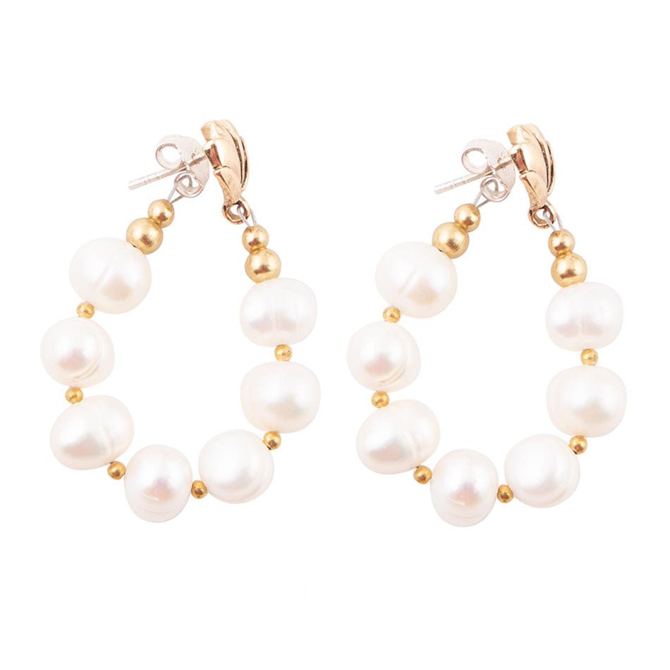 Carly White Pearl Complete Loop Golden Post Earrings - ThisandThatShoppe