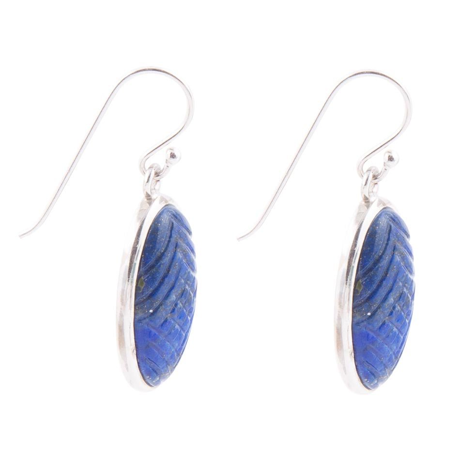Carved Blue Lapis Sterling Silver Drop Earrings - ThisandThatShoppe