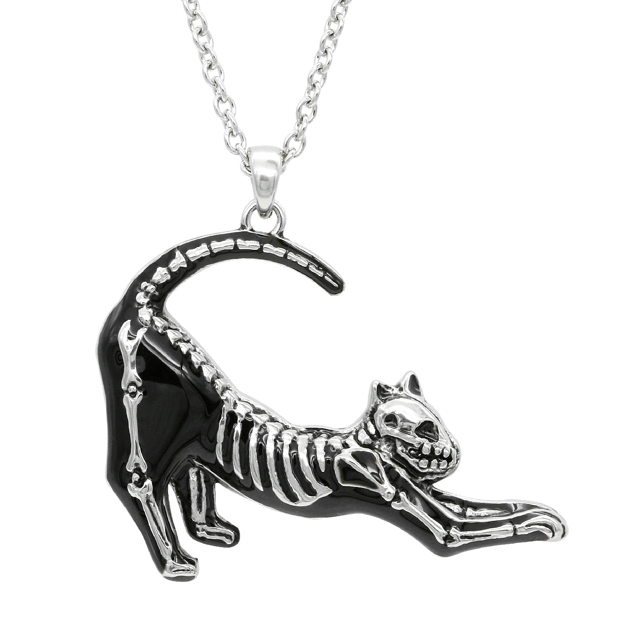 Katzen Skelett Halskette Gothic Silber Anhänger Für Frauen