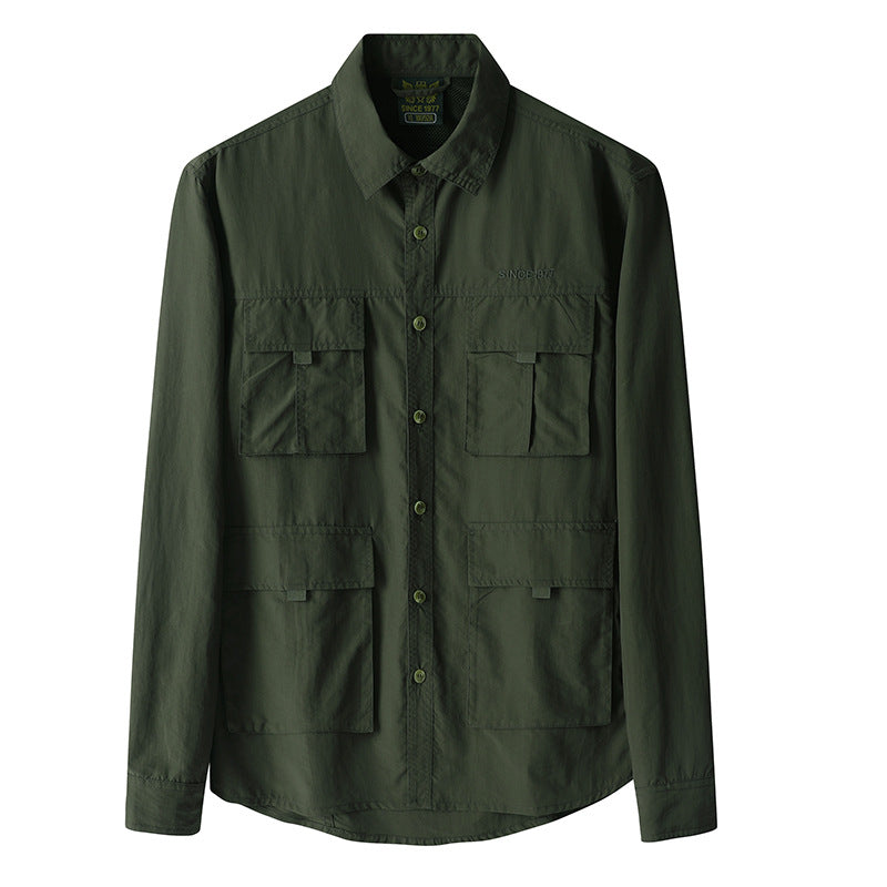 Mens Long-Sleeve Fashionable Casual Solid-Color Shirt