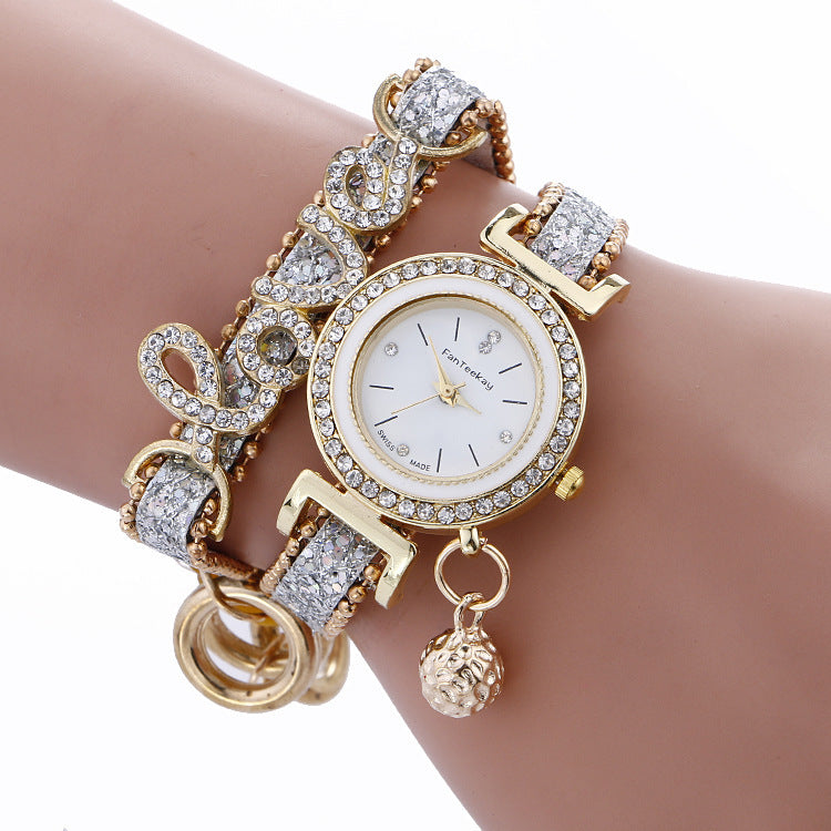 Crystal Leather LOVE Bracelet Womens Watch