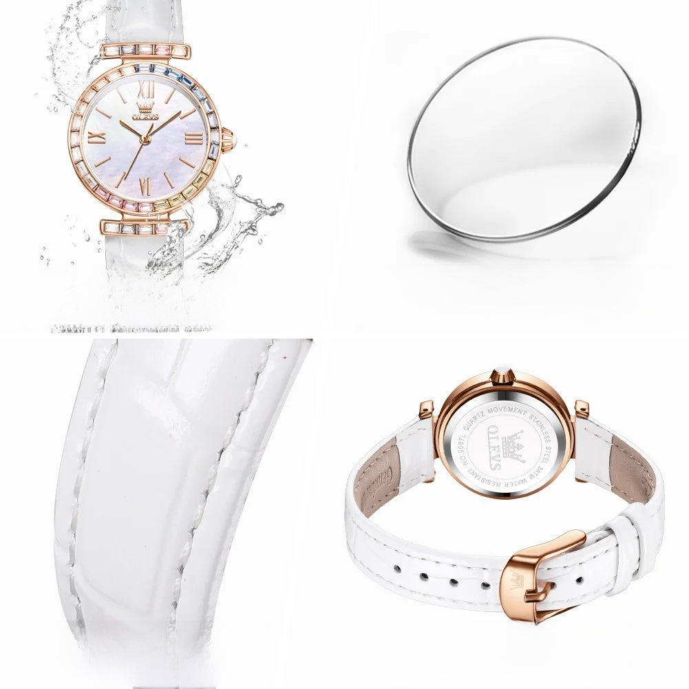 Montre pour femme en quartz or rose, petit cadran à bracelet en cuir