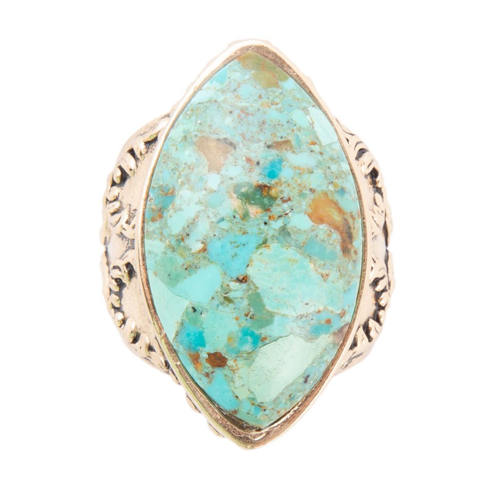 Champion Blue Turquoise Golden Cocktail Ring - ThisandThatShoppe