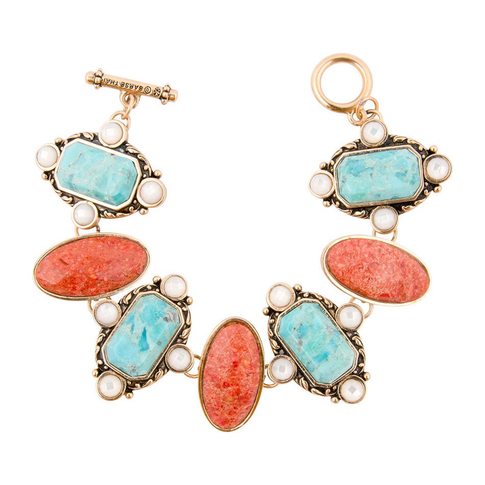 Champs Blue turquoise and Orange Coral Golden Link Bracalet - ThisandThatShoppe