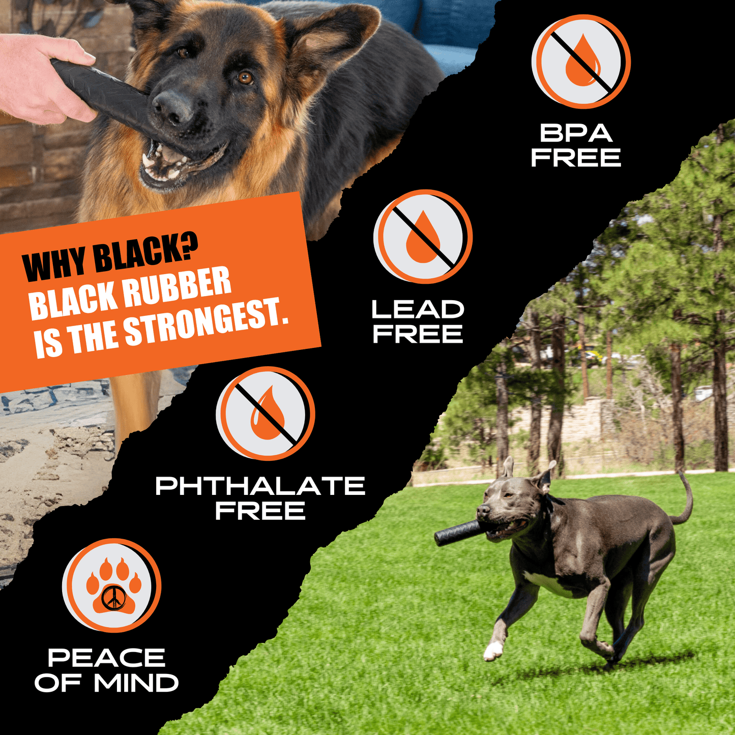 Chew stick dog toy made of durable natural rubber for medium to large aggressive chewers, made in USA