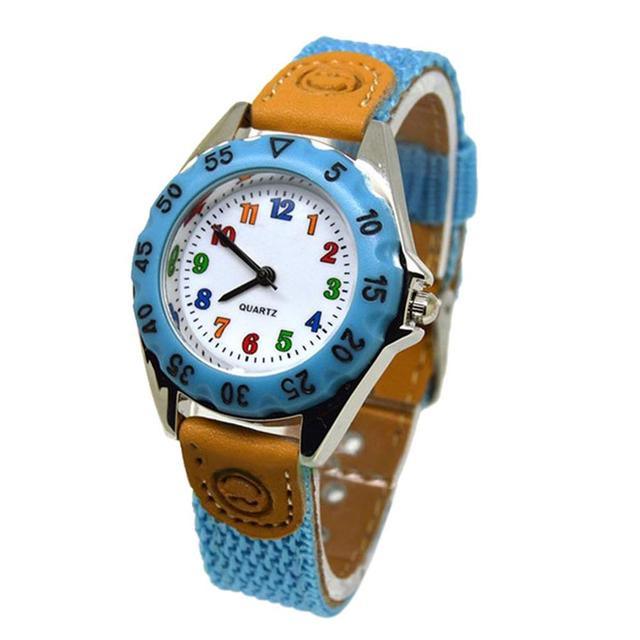 Children Cute Boys Girls Quartz Watch Kids Childrens Fabric Strap Student Time Clock Wristwatch Gifts Colorful Number Dial Time Teach Watches PU Band Analog Quartz Children Sport Outdoor Boys Kids Wrist Watches