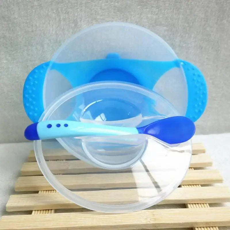 Children's Tableware Baby Learning Dishes With Suction Cup Assist Food Bowl Temperature Sensing Spoon Baby Feeding Bowl