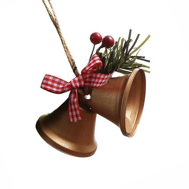 Christmas Bell Ornament Metal Dual Bell Christmas Bell Ornament Decoration with Berry Plaid Bow Christmas Tree Pendants For Making Wind Chimes Christmas Tree Hang Pendant Hang On Door wall porch